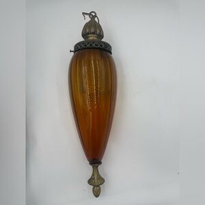 Vintage 60s-70s Amber Glass Globe Swag Hanging Light with 23’